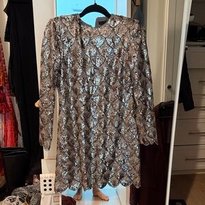 Zara Metallic Sequin Long Sleeve Dress XS